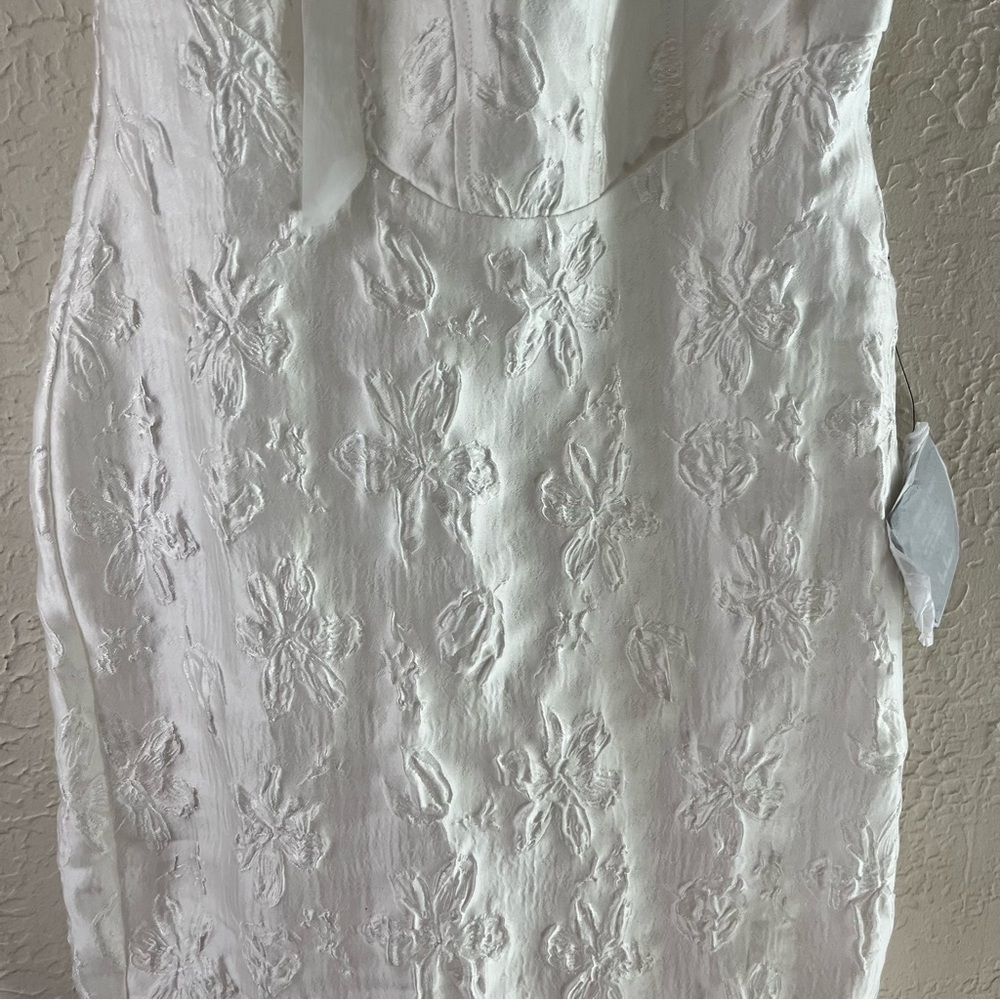Lulu's Gorgeous Persona White Satin Jacquard Tie Strap Midi Dress - Picture 7 of 15